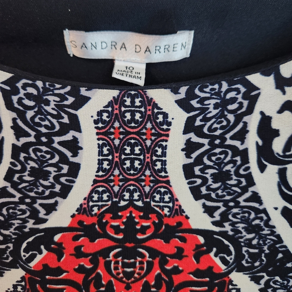 Sandra Darren 3/4 sleeve Navy printed paisley dress Size 10 - Picture 3 of 4